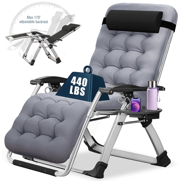 Slsy Chaise Zéro Gravité, Chaise Longue Inclinable Pliable et Réglable avec Coussin, Appuie-Tête et Porte-Gobelet, Supporte jusqu'à 440 Lb