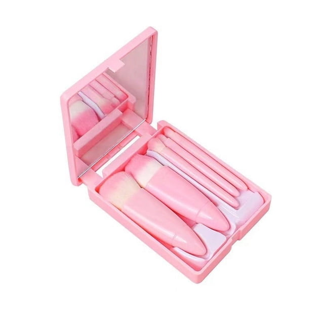 FcBaudy Makeup Brushes, Makeup Kit Easy Taken Travel Makeup Brush Set 5pcs Mini Complete Function Cosmetic Brushes Kit 5pcs With Mirror Lip Brushes