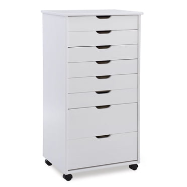 Craydon Eight-Drawer Rolling Storage Cart, Whitewash