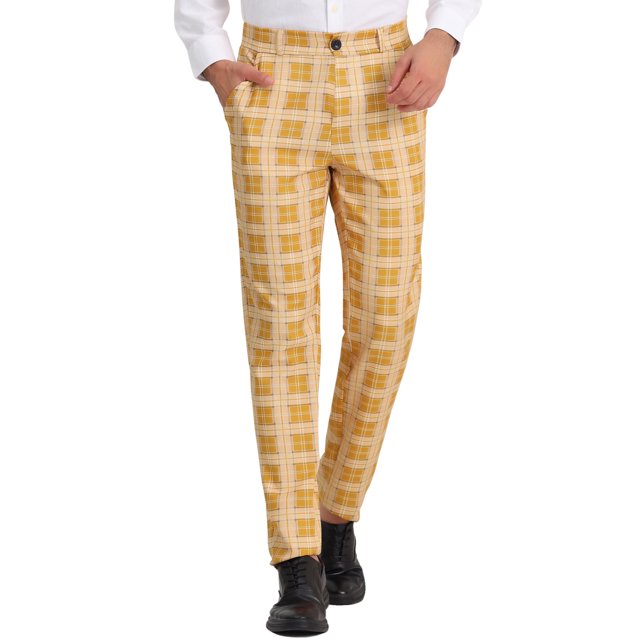 INSPIRE CHIC Pantalon à Carreaux pour Homme, Léger, Coupe Régulière, devant Plat, 38 Jaune