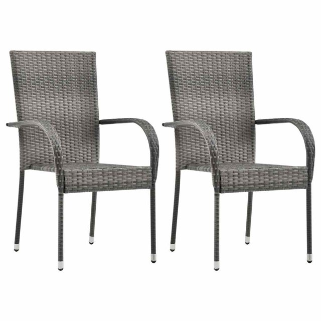 vidaXL Chaises d'Extérieur Empilables 2 Pcs Gris en Rotin Synthétique