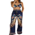 thumbnail image 3 of Female Peacock Print V-Neck Sleeveless Crop Tops+ Long Loose Pants, 3 of 9