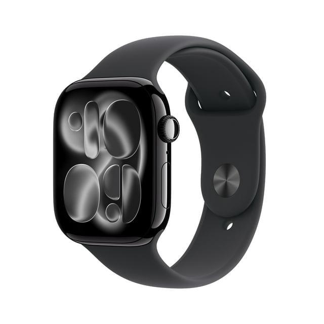Restored Apple Watch Series 11 GPS 46mm Jet Black Aluminum Case with Black Sport Band M/L - Refurbished Good