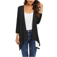 thumbnail image 1 of Mrat Sheer Cardigan for Womens 3/4 Sleeve Tops with Pocket Solid Irregular Flowy Jacket S-86 Black XXL, 1 of 5