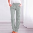 thumbnail image 2 of Womens Cotton Linen Pants Solid Color Drawstring Elastic High Waisted Casual Pants Loose Fit Comfy Trousers with Pockets, 2 of 6