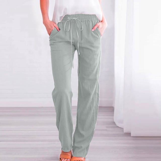 BVOFAR Womens Casual Cotton Linen Pants Lightweight Summer Trousers Drawstring Elastic Waist Pant Solid Color Loose Pants with Pockets