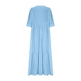 thumbnail image 5 of Pisexur Robes d'Été pour Femmes en Doux Lin-Coton Robes d'Été pour Femmes Décontractées à Col en V Manches 3/4 Robe Maxi Ample Confortable Fluide Robes pour Femmes Couleur Unie à Volants Boho Longues Robes P-2TG Bleu, 5 of 5