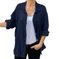 thumbnail image 2 of Timegard Womens Shirts Button up Lapel Neck Solid Color Long Sleeve Tops Fall Casual Loose Tops Cardigan, 2 of 7