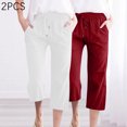 thumbnail image 1 of Simua Linen Capri Pants for Women Summer Loose Wide Leg Pants with Pockets 2PC, 1 of 5