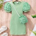 thumbnail image 1 of RXIRUCGD Robe Légère à Manches Courtes à Bulles Col Rond Couleur Unie pour Filles Petites et Moyennes (Vert, Taille: 2 Ans), 1 of 7