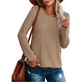 thumbnail image 2 of IROINID Women's Round Neckline Pullover Sweater Solid Color Comfy Mid-Length Long Sleeve Knitting Sweater Tops, 2 of 6
