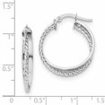 thumbnail image 2 of 14K White Gold Polished & Textured Hinged Hoop Earrings, 2 of 2