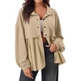 thumbnail image 2 of AherBiu Jackets for Women Button down Long Sleeve Ruched Patchwork Shirts Casual Loose Flowy Fall Outerwear, 2 of 7