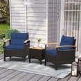 thumbnail image 4 of Costway 3PCS Patio Rattan Furniture Set Wooden Armrest Table Top Cushioned Deck, 4 of 10