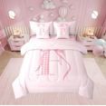 thumbnail image 1 of Erosebridal Cartoon Initial F Bedding Sets King Size, Kawaii Ribbon Comforter Sets with Sheets, Teens Princess Decor, Reversible, 1 of 1