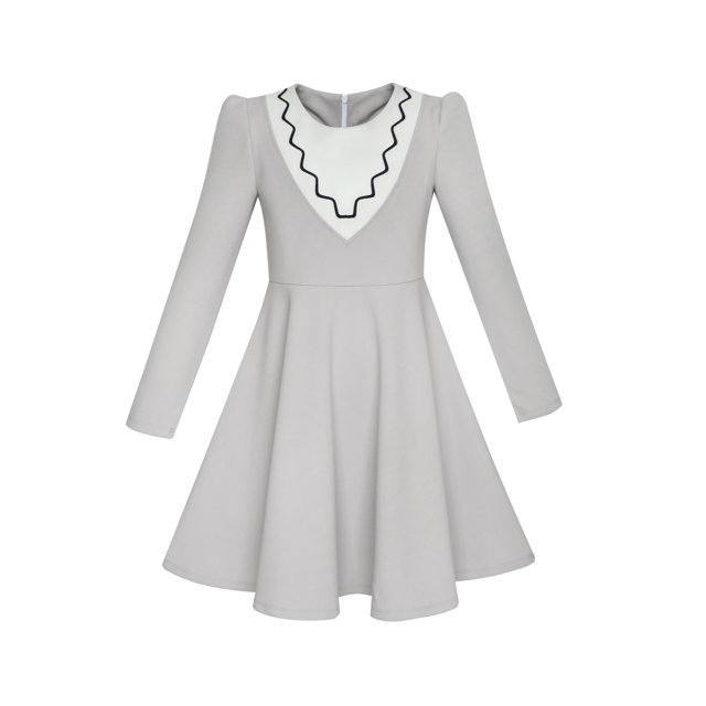 Girls Dress Back School Uniform Long Sleeve Gray Dress 6 Years