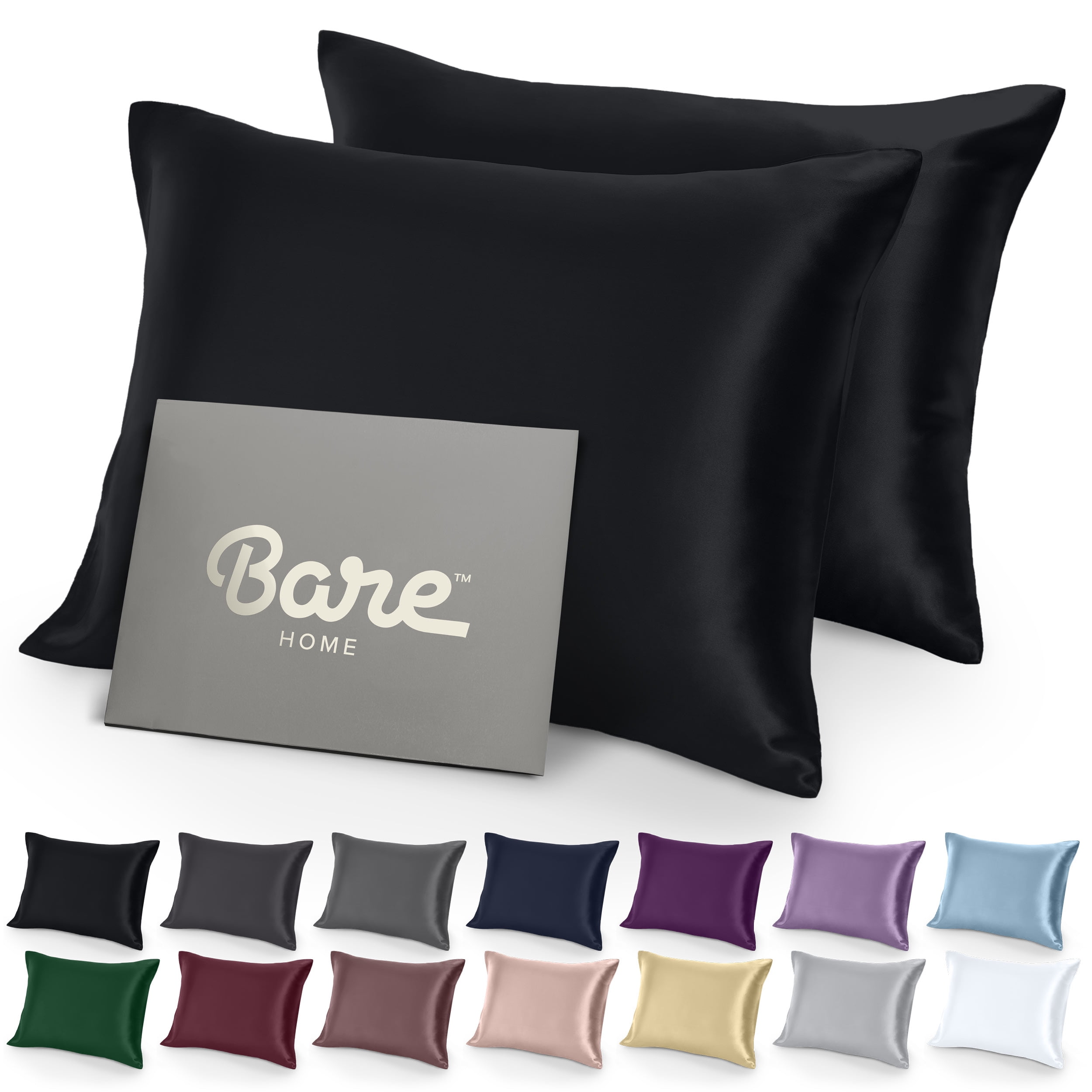 Bare Home Satin Pillowcase Set - Luxury Pillowcases - Soft and Smooth - Breathable - Envelope Closure - Standard, Black