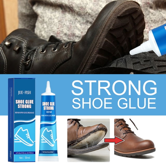 Super Glue for Shoes Repair, a fast-drying, waterproof adhesive for repairing sneakers, high heels, leather shoes, and all footwear. The 50ml tube features a precision nozzle for controlled application, forming a flexible, instant bond. Ideal for rubber, vinyl, and leather materials, even in wet conditions.
