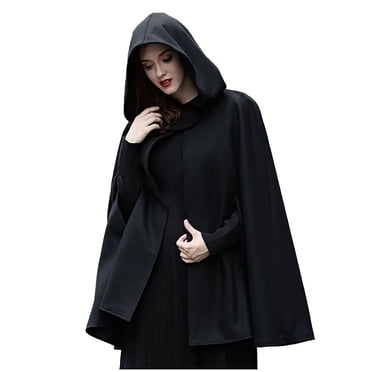 Pisexur Women's Winter Gothic Cape Cute Batwing-Sleeve Hooded Wool Baggy Poncho Cape Cardigans Outwear Jacket Cloak