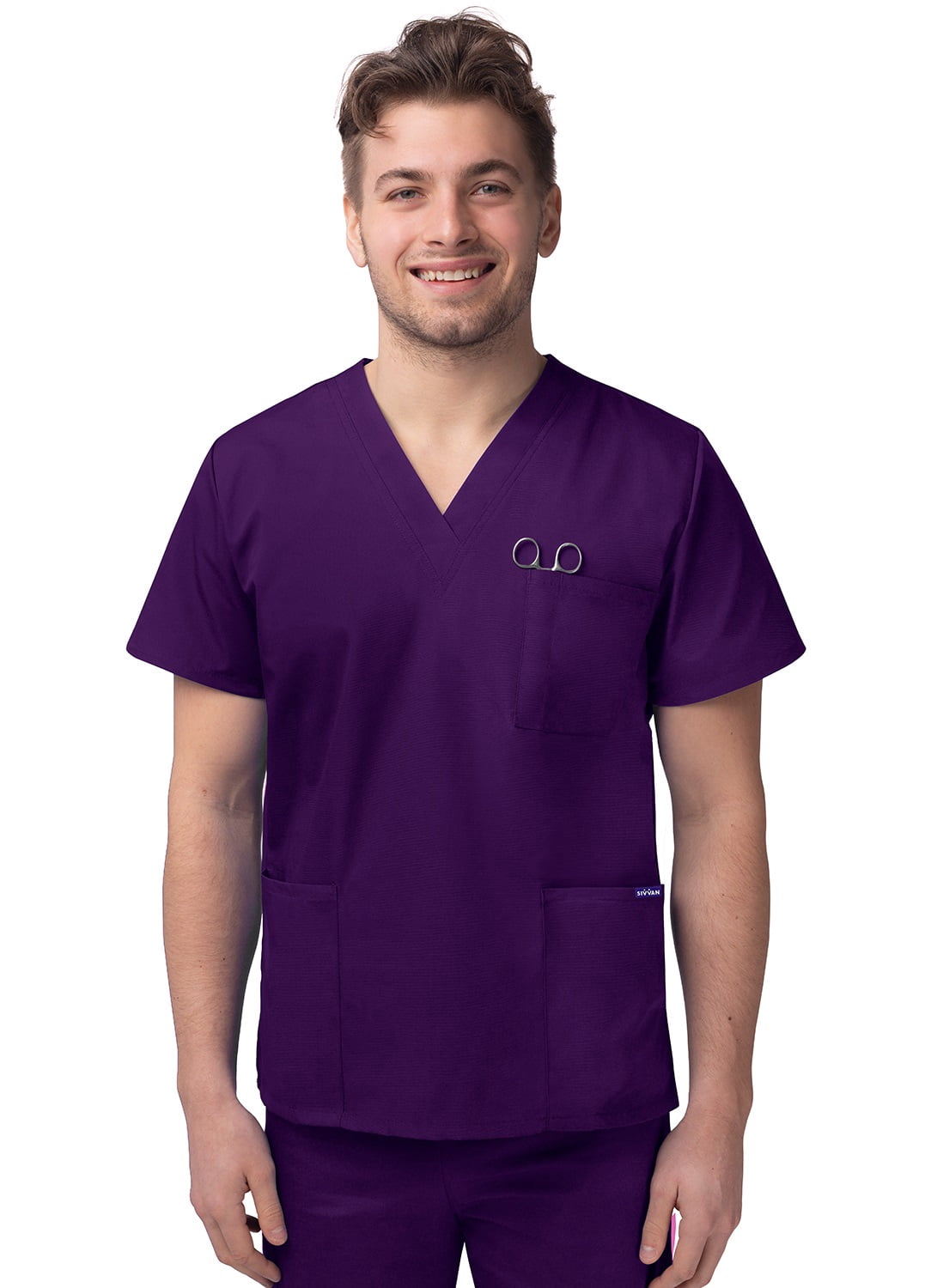 Sivvan Haut d'Uniforme Unisexe à Col en V à 3 Poches (Offert en 15 Couleurs)