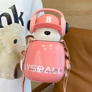EGNMCR Cups Big Belly Cup, Children's Insulated Cup, Earphone, Bear Insulated Cup, Cute And Straw Cup, Compact And Portable Water bottle