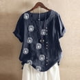 thumbnail image 1 of Pisexur Hauts Grande Taille pour Femmes Été T-Shirts à Manches Courtes Col Ras du Cou Imprimé Pissenlit Hauts Amples Blouses en Lin Confortables, 1 of 4