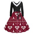 thumbnail image 1 of TIMIFIS Robes de Noël pour Femmes Imprimé de Noël Laid Robes Ligne A Robe de Bal Col en V Manches Longues Plissée Rétro, 1 of 3
