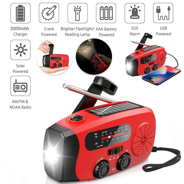 LOVEVER Hand Crank Emergency Radio Portable Radio Solar Powerd AM FM WB NOAA Weather Radio with Flashlight Cell Phone Charge SOS Alarm