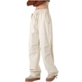 thumbnail image 1 of Ohufall Baggy Parachute Pants for Women& Girls Drawstring Elastic High Waist Ruched Cargo Pants Multiple Pockets Jogger Y2K, 1 of 6