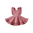 thumbnail image 1 of Kmbangi Girls Solid Color Suspender Skirt Sleeveless Square Collar Large Hem High Waist Dress with Ruffles, 1 of 9