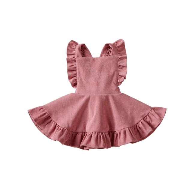 Kmbangi Girls Solid Color Suspender Skirt Sleeveless Square Collar Large Hem High Waist Dress with Ruffles