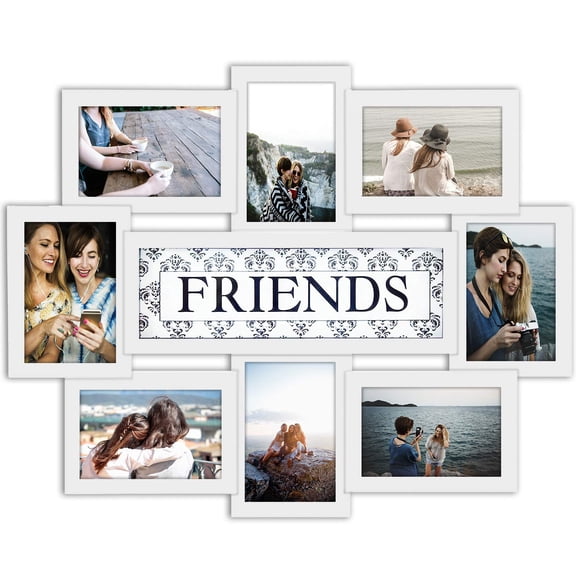 Jerry & Maggie - Photo Frame 22x17 White Friends Picture Frame Selfie Gallery Collage Wall Hanging for 6x4 Photo - 8 Photo Sockets - Wall Mounting Design