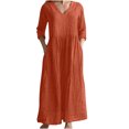 thumbnail image 2 of Robe de Collation des Grades Mode Femme Printemps/été Col en V Manches 3/4 Robe en Coton et Lin Robe T-Shirt pour Femmes en Liquidation, 2 of 6