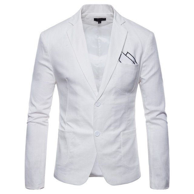 BOBOGOJP Men's Casual Blazer Jacket Fall Winter Style Plus Cotton Solid Color Lapel Overcoat Jacket (White,XL)