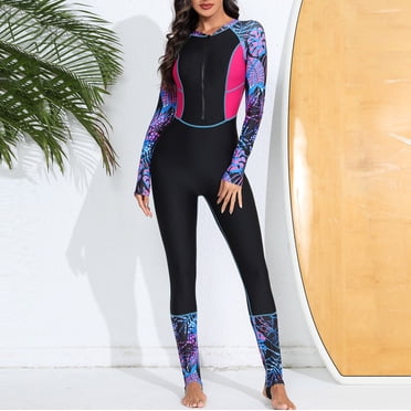 TIMIFIS Combinaison de Plongée une Pièce à Manches Longues pour Femmes avec Fermeture Éclair Frontale, Surf, Natation, Snorkeling, Combinaison Intégrale pour Sports Nautiques