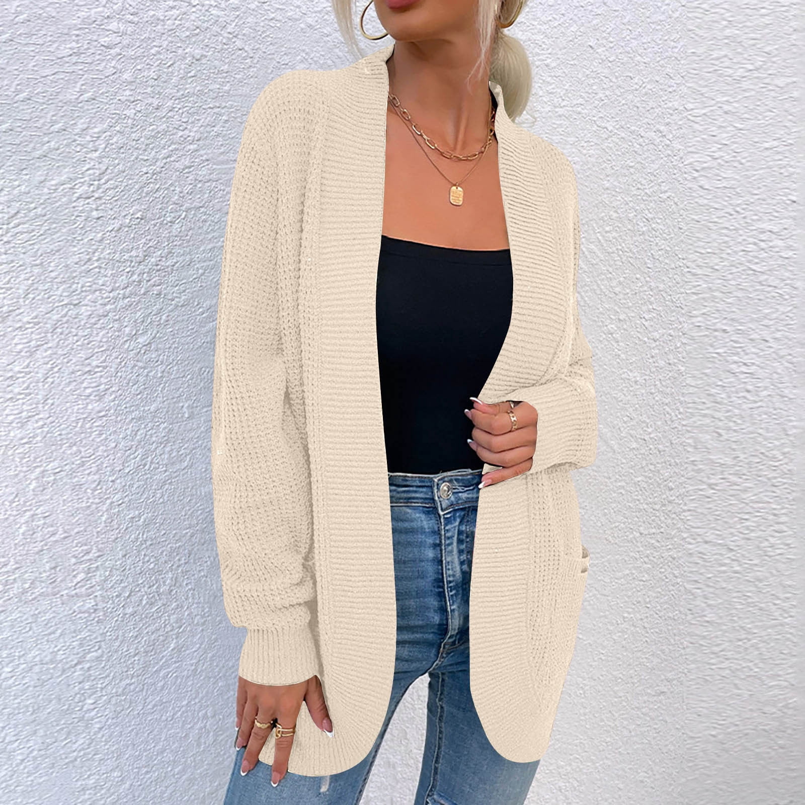 LOVZFMLL Cardigan for Women's Cardigan Color Coarse Knit Loose Oversized Knitwear