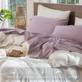 thumbnail image 4 of Bedding Sheet Set Washed Cotton Linen Like Textu Breathable Durable Soft Comfy (Dark Orange Queen), 4 of 6