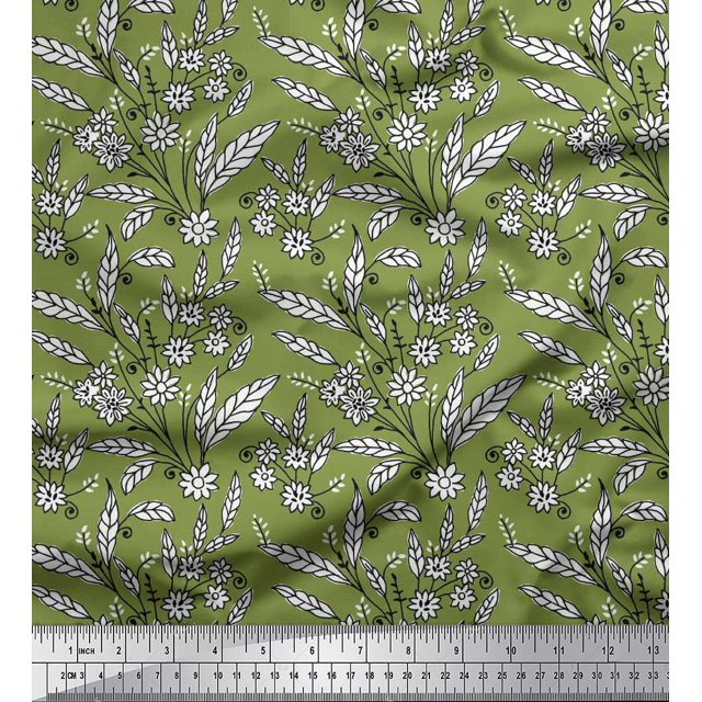 Soimoi Rayon Fabric Leaves & Floral Block Decor Fabric Printed Yard 56 Inch Wide