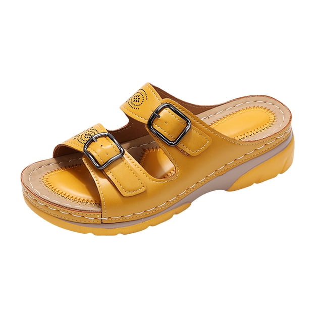 Womens Leisure Vacation Comfortable Belt Buckle Wedge Beach Sandals