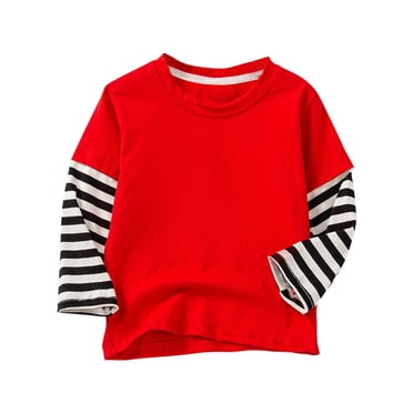 Plebaso Filles Garçons T-Shirts en Coton à Rayures à Manches Longues Col Rond Hauts Décontractés Tee Enfants T-Shirts à Blocs de Couleur