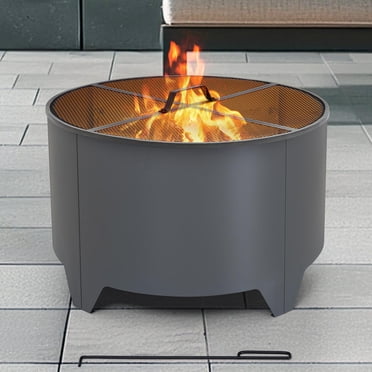 Sunjoy Outdoor 26in. Round Fire Pit,Wood Burning Fire Pit With PVC Cover ,Grey