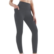 Timegard Leggings with Pockets for Women High Waist Belly Control Yoga Pant Solid Color Sports Workout Trousers