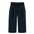 thumbnail image 4 of DPTALR Women's Summer Cotton And Linen Solid Color Pockets Elastic Waist Capris Shorts Pants, 4 of 4
