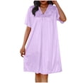 thumbnail image 1 of Timegard Chemises de Nuit en Soie pour Femmes Col Rond Manches Courtes Chemises de Sommeil Smockées Nœud Papillon Décontractées Confortables Robe de Maison, 1 of 4