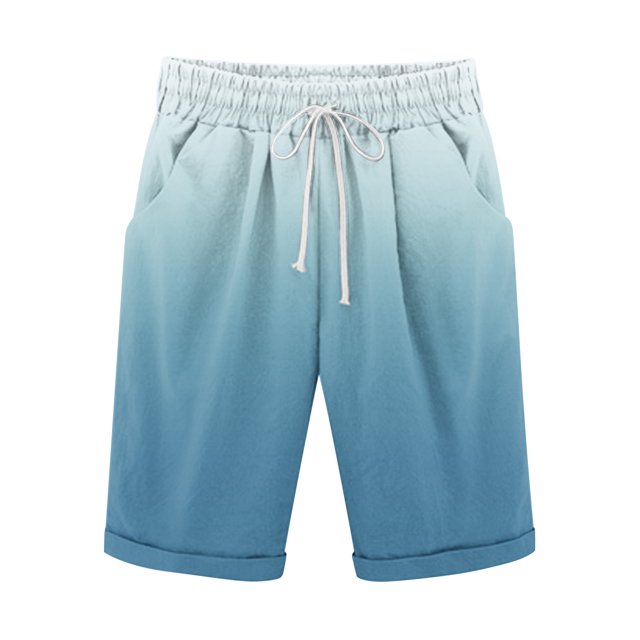 Plebaso Men's Stylish Shorts Gradient Color Summer Beach Shorts Drawstring Casual Knee Length Shorts
