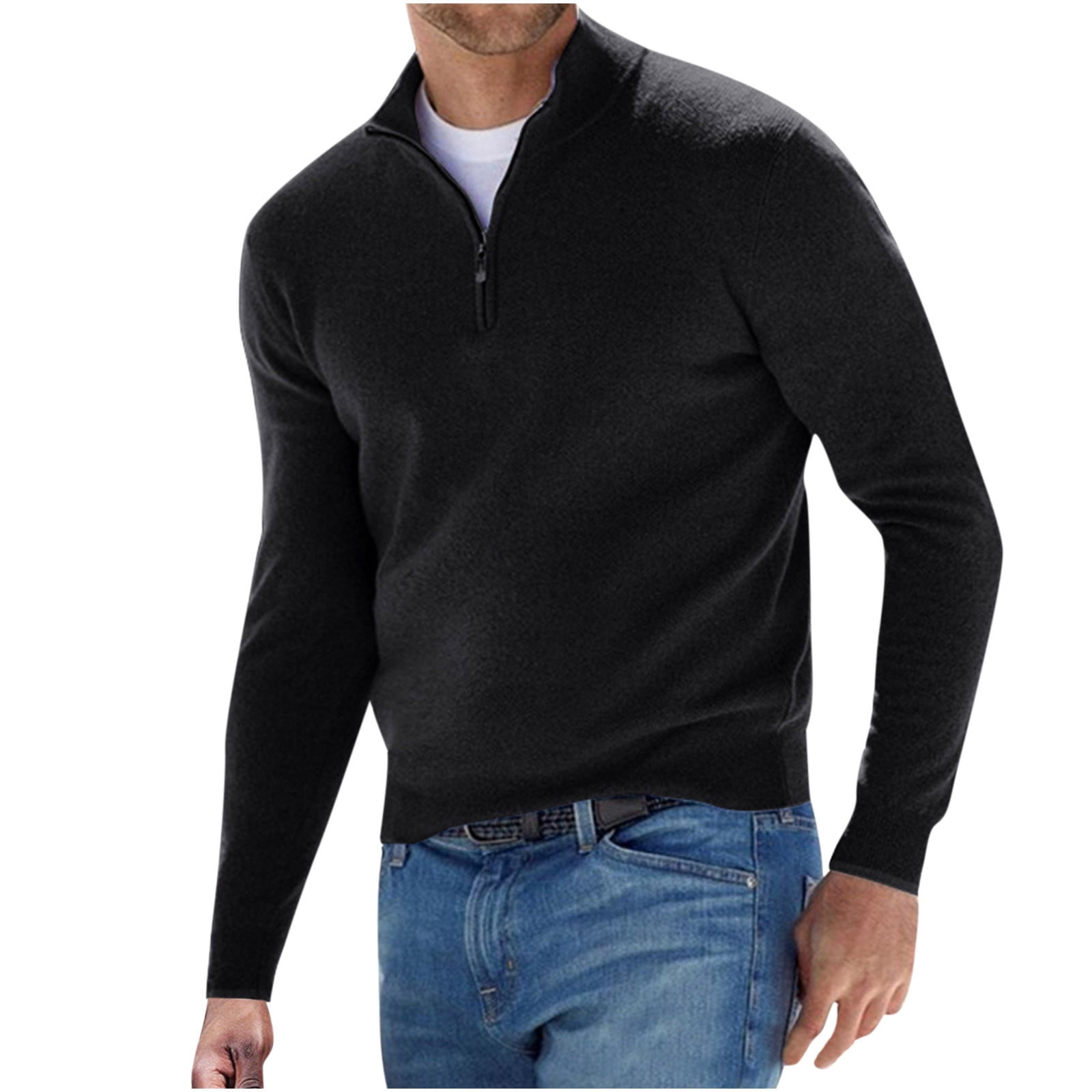 Men's Fashion Wool Sweater Stand Up Collar Solid Long Sleeved Knitted Pullovers