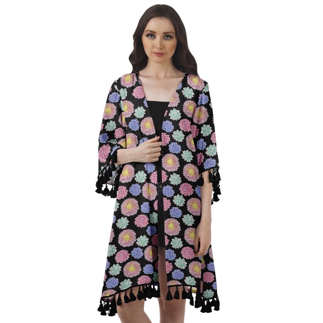 Moomaya Boléro Imprimé en Georgette Mousse, Tissu de Plage, Cardigans à Manches 3/4 pour Femmes