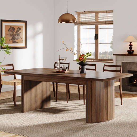 Tribesigns 78.7" Extra Long Dining Table for 6-8 People, Large Farmhouse Kitchen Table with Wooden Tabletop, Rustic Style Rectangular Dinner Table for Dining Room, Kitchen, Living Room, Walnut