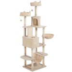 CoSoTower 81" Large Cat Tree w/ Scratching Posts, Condos, Beds, Hammocks, Jumping Platforms, Toy Balls, Rope Cat Toy, Beige