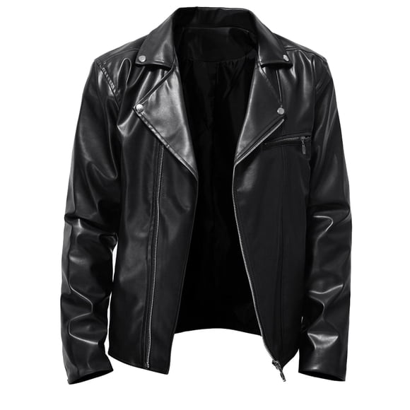 FYEGRE Men's Leather Jackets, Faux Bomber Jacket for Men Motorcycle Lapel Asymmetric Zip-Up Slim Fit Biker Coat Black XXL